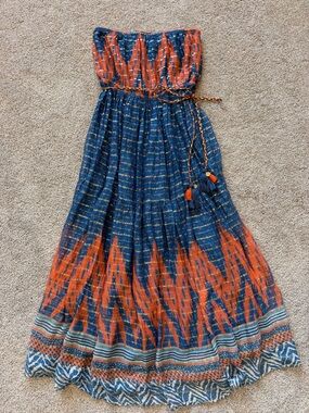 Women’s Anthropologie VERB Boho Maxi Dress in Navy and Orange- Size 8